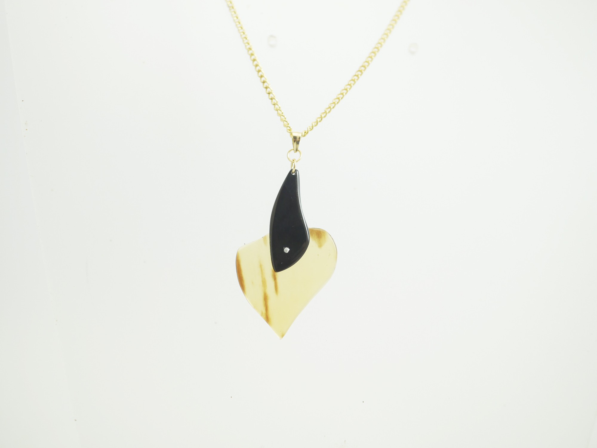 Collier Long Vintage En Celluloïd Imitation écaille De Tortue - Bon état D'usage